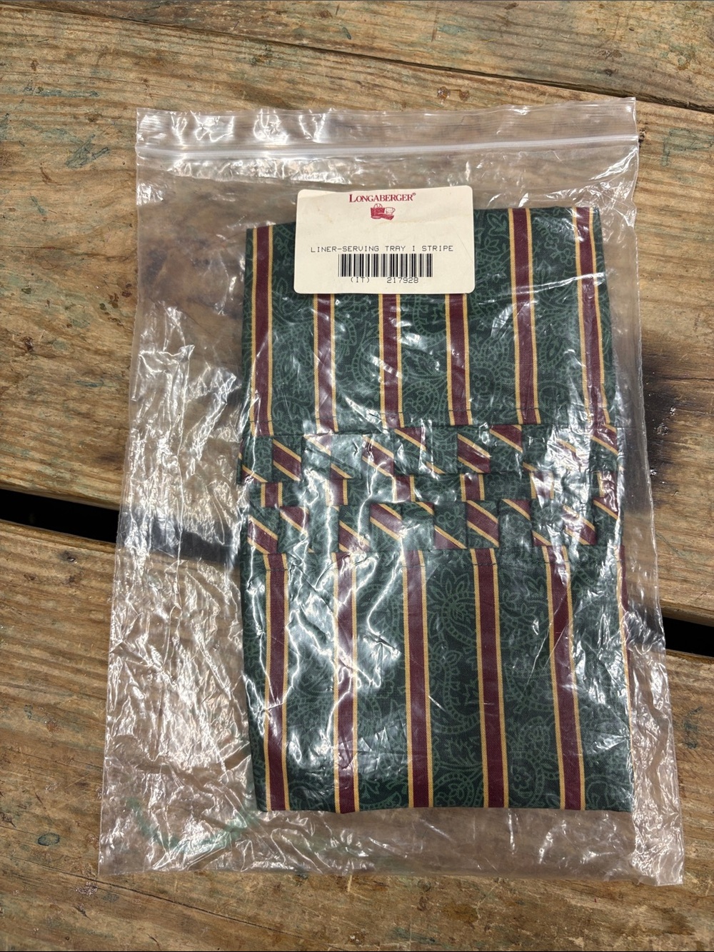 Longaberger Green, Burgundy and Gold Striped Basket Liner
